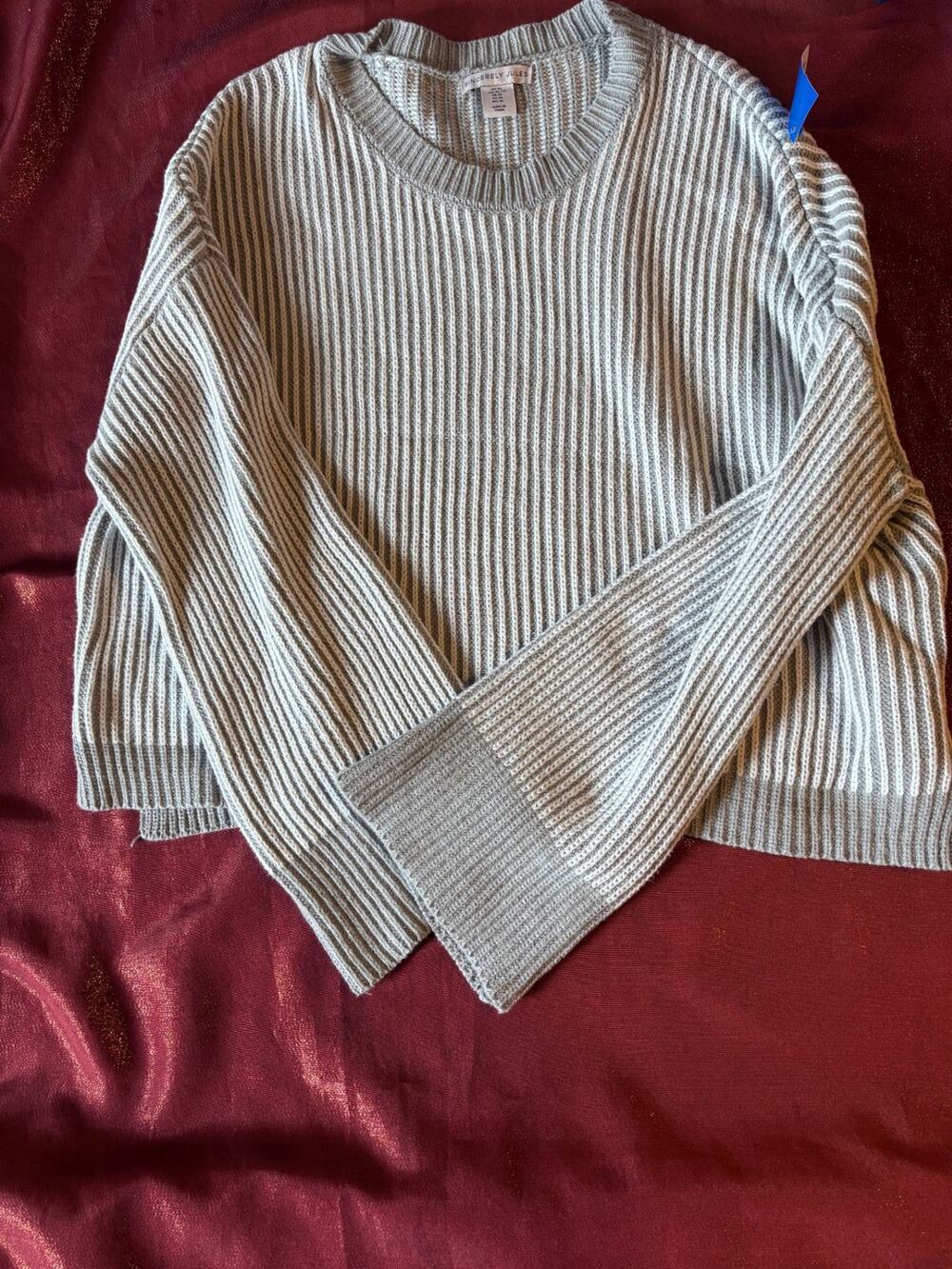 Sincerely Jules Sweater Womens XL Ribbed Crewneck Cropped Long Sleeve Gray